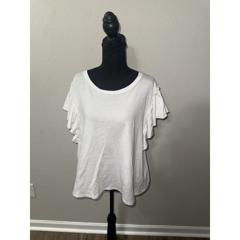 Shoe Fly White Ruffle Flutter Sleeve Top Large Cottagecore Boho Romantic Tee